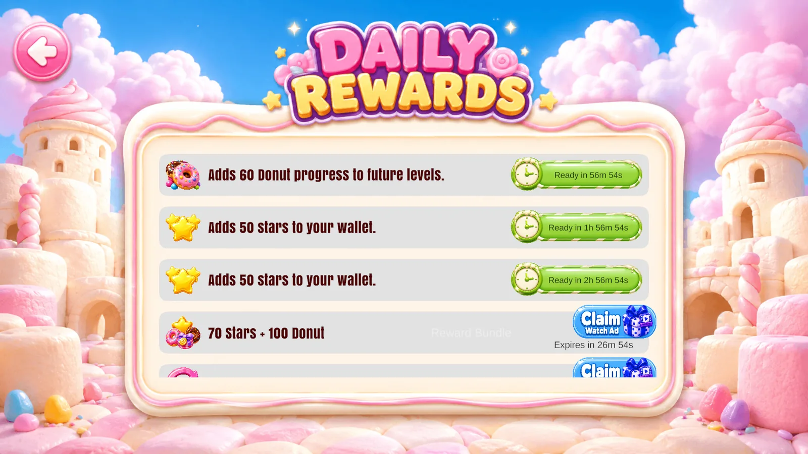 Daily rewards screen