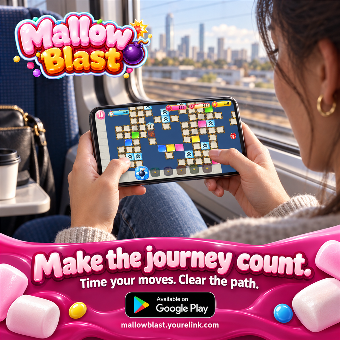 Passenger playing Mallow Blast on a train