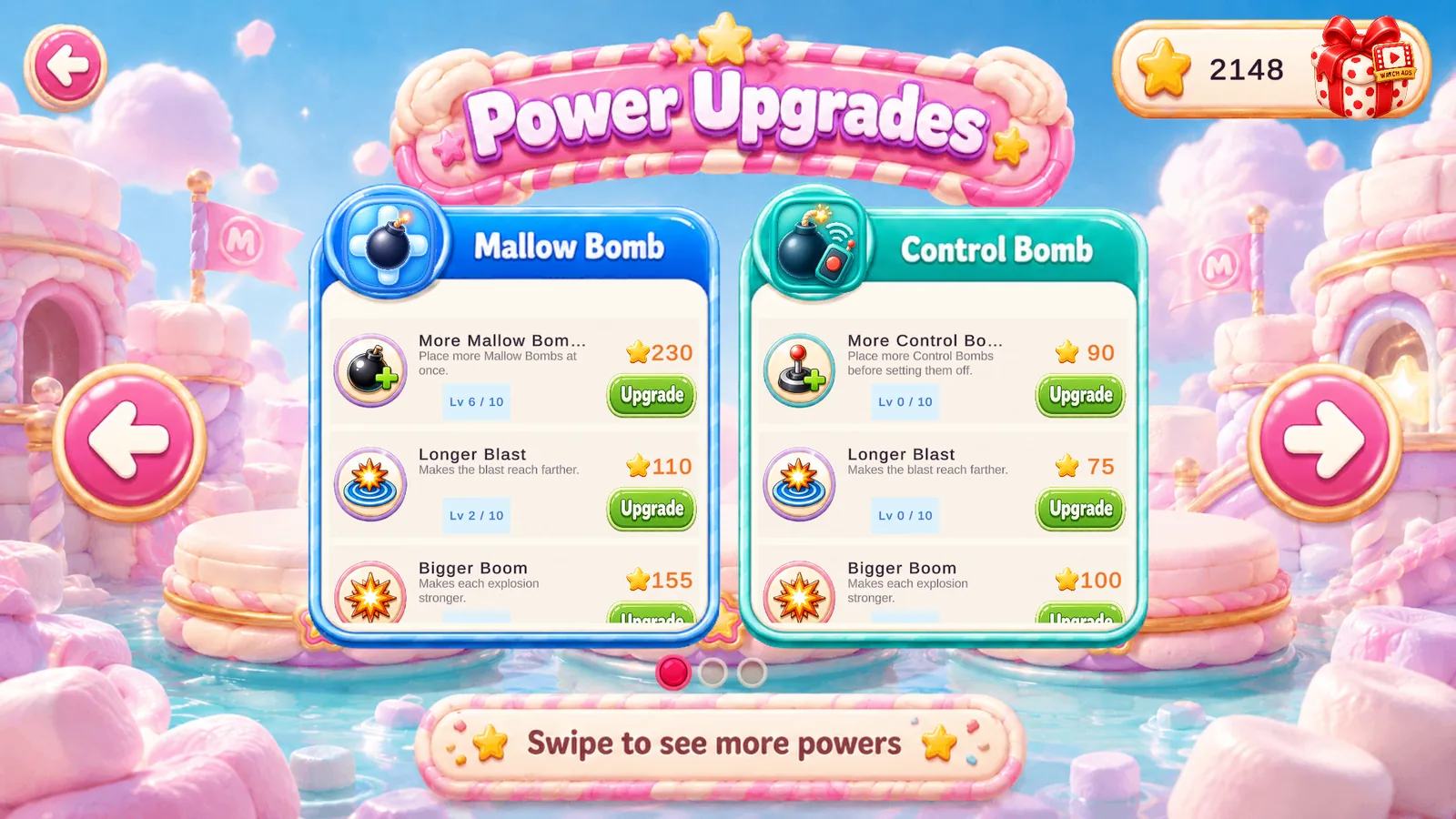 Power upgrades screen